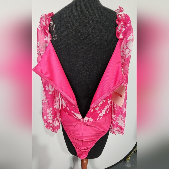 ♥️ NWT YILIBASHA BODY SUIT LONG PUFFY SLEEVE FLORAL BLOUSE - SIZE LARGE ♥️ - Picture 9 of 14